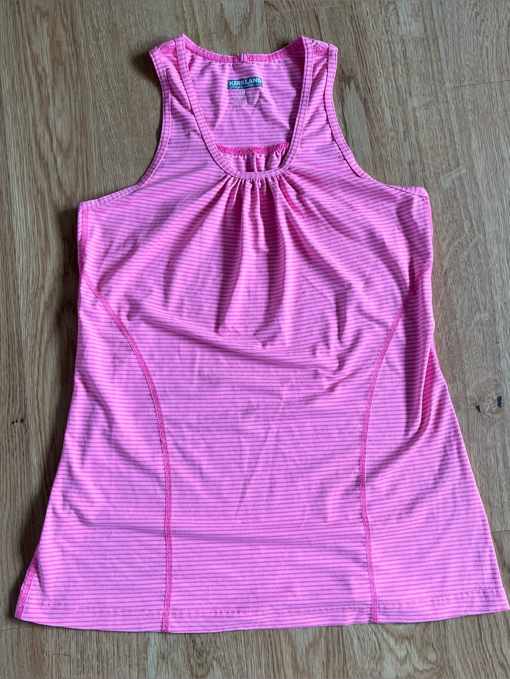 Kirkland Signature Women's S Pink Striped Stretch Knit Scoop Neck Tank Top